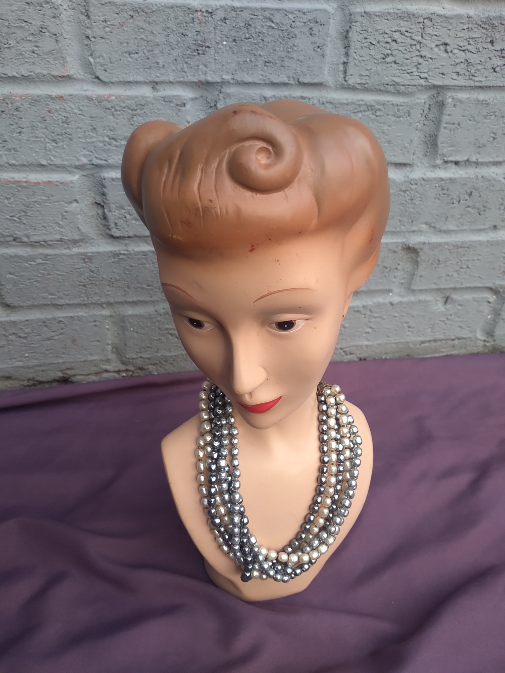 Vintage Peach Mannequin Head with Silver Beaded Necklace Miram Haskell